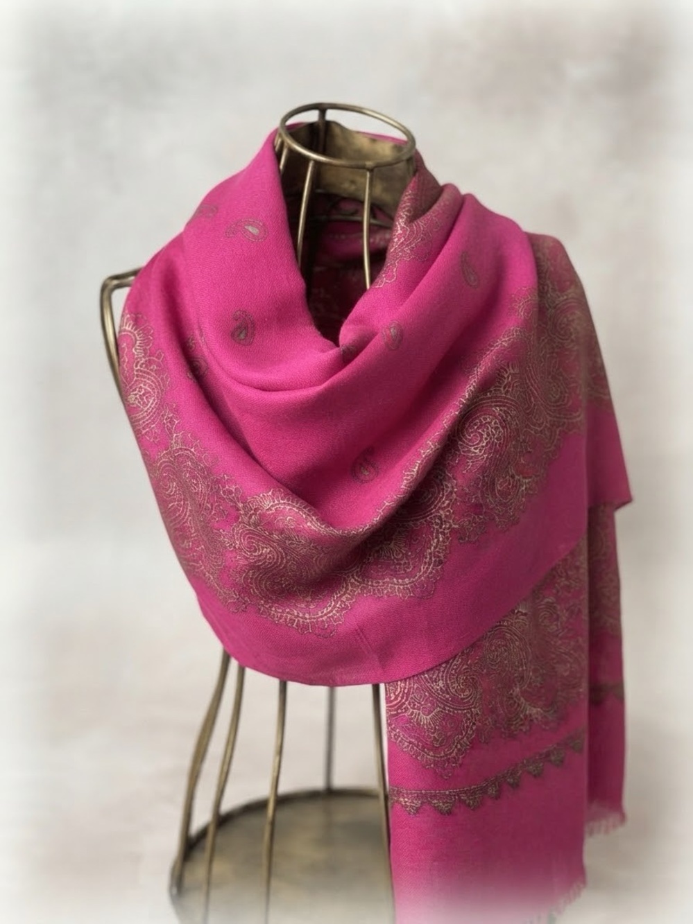 Mondi Magenta Gold Paisley Silk Scarf Wrap